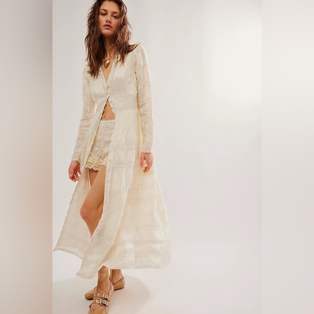 NWT Free People LoveShackFancy Ellitia Cream Lace Dress Size 0